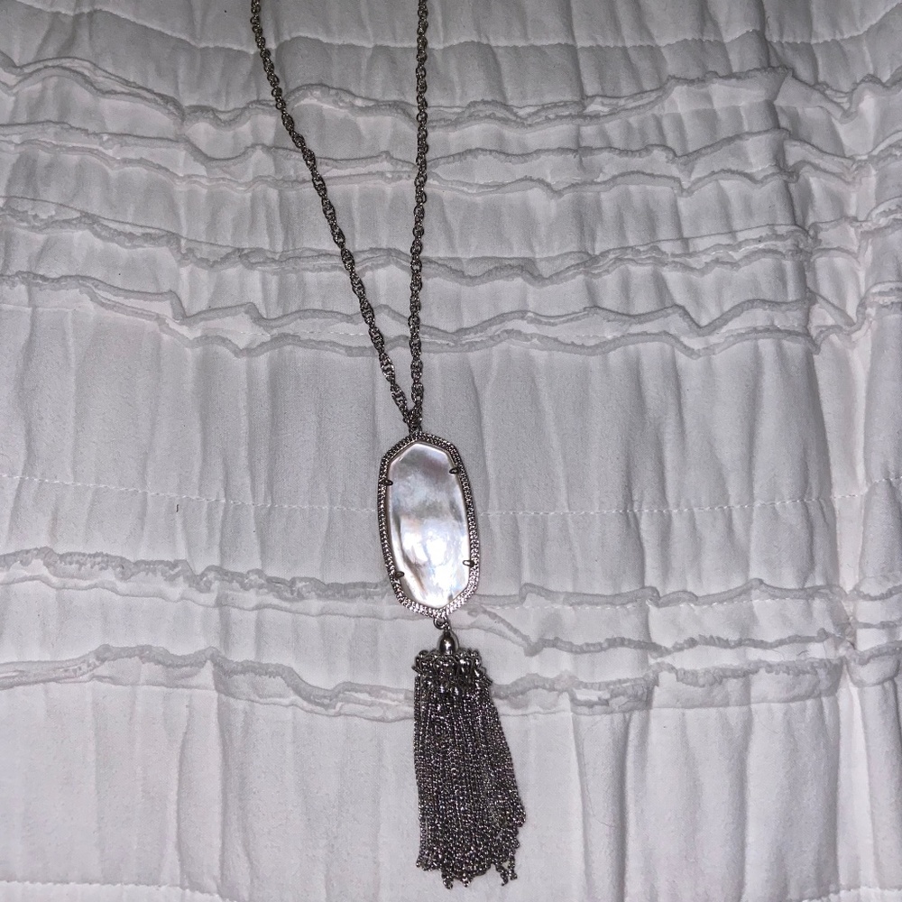 Rayne Silver Long Pendant Necklace in Ivory Pearl